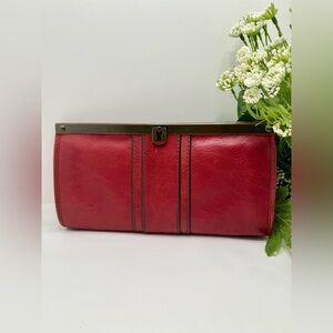 Fossil Red Clutch with Bronze Accents